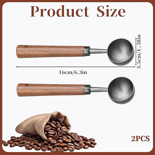 2Pcs 15ml Coffee Measuring Scoop Spoon Ground Coffee Scoop 304 Stainless Steel Tablespoon Measuring Spoon with Vintage Walnut Handle