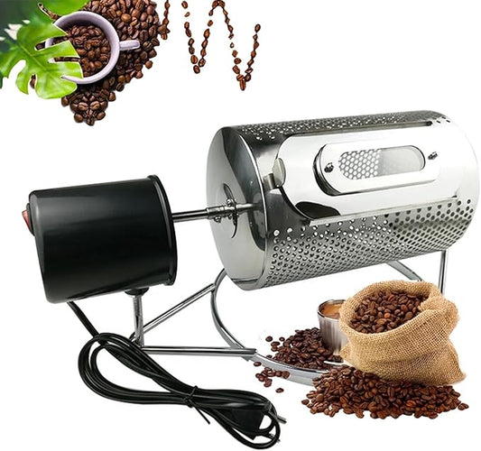 Coffee Roaster Machine for Home Use, Stainless Steel Roasting Machine with Visible Window and Stainless Steel Tray, Speed 30 Rum/Min, 250g Capacity for Grains Baking Nuts Beans
