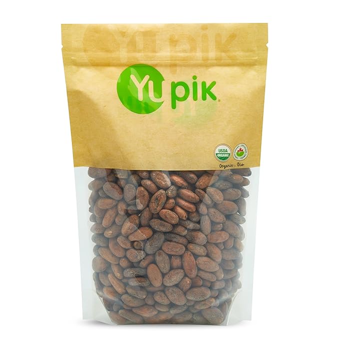 Yupik Organic Raw Cacao Beans, 2.2 lb (35.2 oz), Vegan, GMO-Free, Kosher, Gluten-Free, Dried Beans, Fermented, Unroasted, No Sugar Added, Source of Fiber & Iron, Ideal for Baking & Chocolate Making