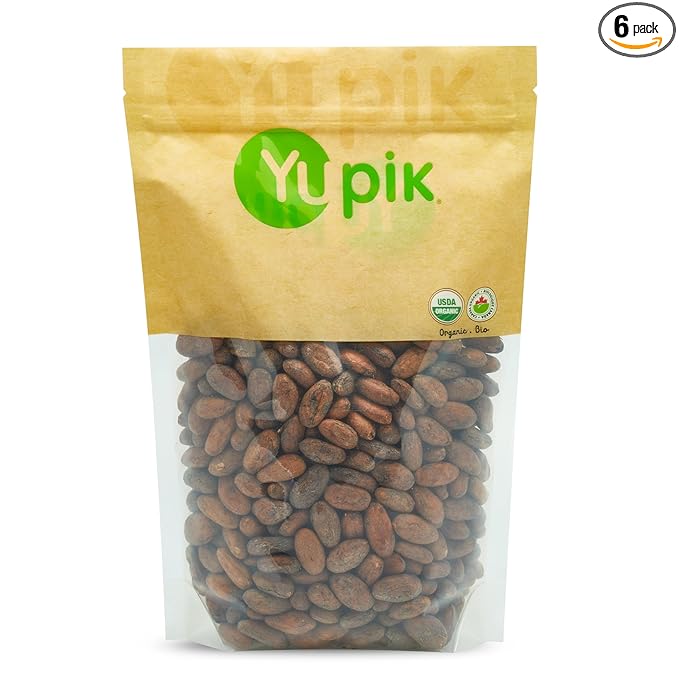 Yupik Organic Raw Cacao Beans, 2.2 lb (35.2 oz) , Pack of 6, Vegan, GMO-Free, Kosher, Gluten-Free, Dried Beans, Fermented, Unroasted, No Sugar Added, Perfect to Make Chocolate, Source of Fiber & Iron