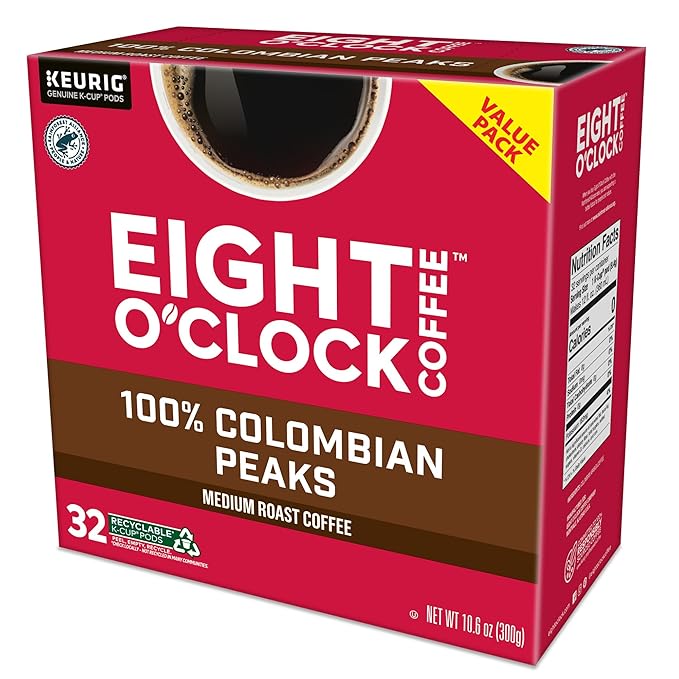 Eight O'Clock Coffee Colombian Peaks -Serve Keurig K-Cup Pods,Medium Roast Coffee Pods,32 Count (Pack of 2)
