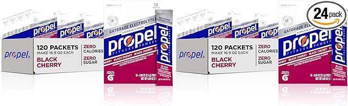 Propel Electrolyte Enhanced Water Drink Mix Powder Packets, Black Cherry, Zero Calorie & Sugar, Hydration with Electrolytes and Vitamins C & E (120 Packets), (Pack of 2)