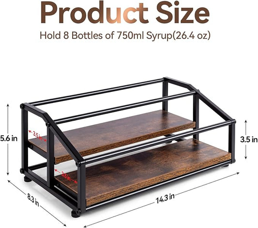 kimilus Coffee Syrup Organizer Rack, Liquor Bottle Display Shelf, 2 Tier 8 Syrup Bottles Holder Stand for Coffee Bar Kitchen Small Wine Rack for Family Storage for Syrup Wine Dressing