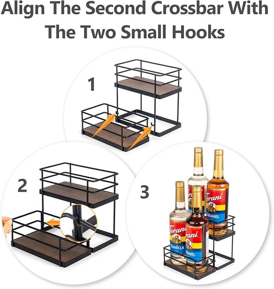 kimilus 4 Bottle Capacity Coffee Syrup Organizer 2 Tier Coffee Syrup Stand Shelf for Coffee Bar Kitchen Small Wine Rack for Bar Family Storage for Syrup Wine Dressing