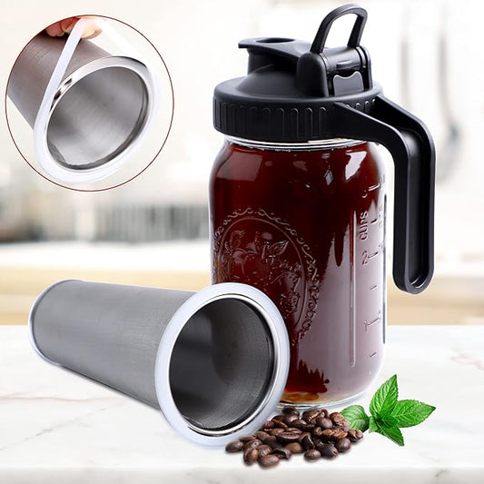 Cold Brew Mason Jar Coffee Maker 64 Oz Wide Mouth Mason Cold Brew Pitcher With Coffee Filter Airtight & Leak-Proof For Coffee, Iced Tea