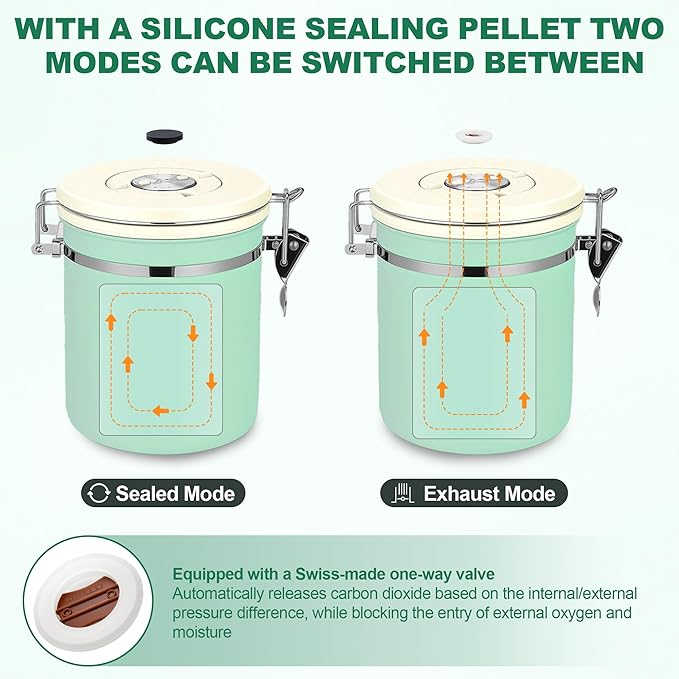 ShanSon Coffee Canister Airtight Coffee Container Stainless Steel Coffee Bean Storage Container with Scoop Coffee Canister for Beans Grounds Sugar Flour Tea Cereal,22OZ,Green