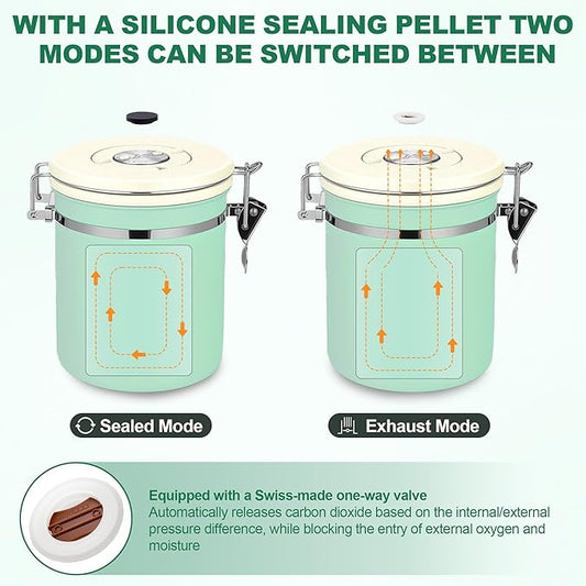 ShanSon Coffee Canister Airtight Coffee Container Stainless Steel Coffee Bean Storage Container with Scoop Coffee Canister for Beans Grounds Sugar Flour Tea Cereal,11OZ,Green