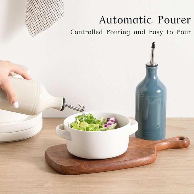 Sweejar Ceramic Olive Oil Dispenser Bottle Set, Opaque Oil Cruet Protects to Reduce Oxidation, Suitable For Storage Of Vinegar, Soy Sauce & Other Liquids,Pack of 2,15.5 Fl Oz (Beige Fogblue)
