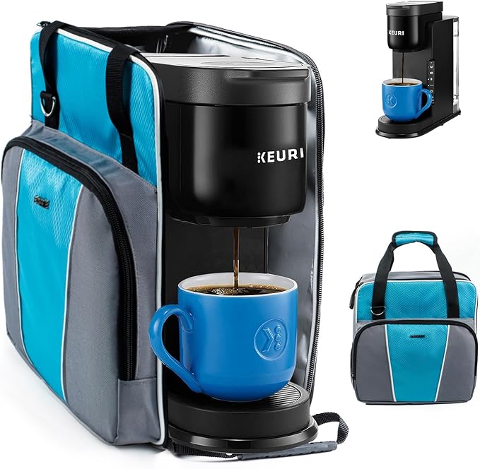 BAGSPRITE For Keurig K-Express Coffee Maker Travel Bag, K-Iced Single Serve Brewer Carrying Case with Multiple Pockets for Pods, Storage Bag With Shoulder Strap