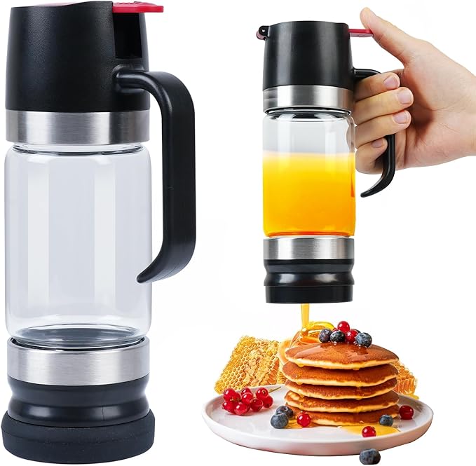 Ecopandy Honey Dispenser No Drip with Base 2025 Upgrade, 12OZ Glass Honey Jar pot with Handle, Syrup Dispenser for Coffee or Tea, Mess Free Honey Dispenser for Honey and Syrup, Honey Container