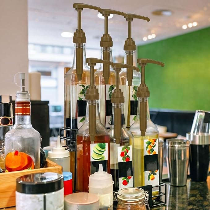 Maxdot 2 Pcs 25 oz Syrup Bottles with Pump Long Neck Bottles Plastic Syrup Pump Dispenser for Coffee Bar Accessories Home Party (Gold)