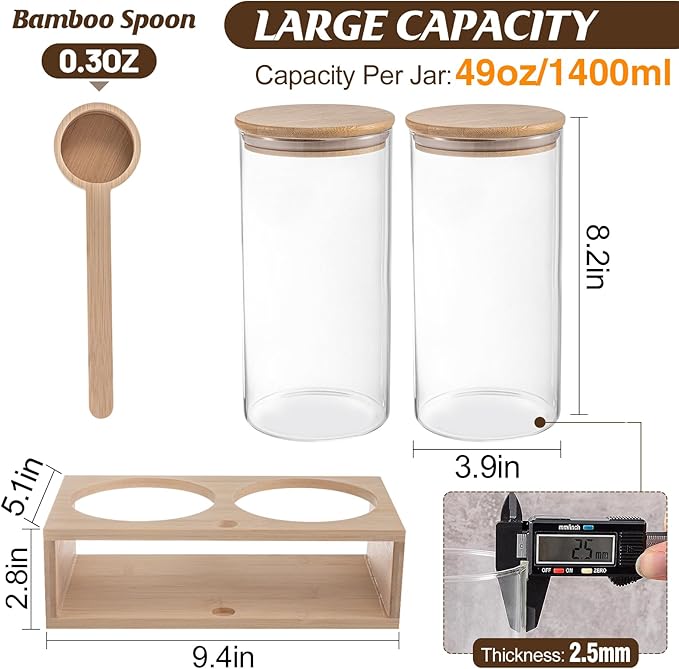 ANPHSIN 2Pcs 49oz Large Capacity Glass Coffee Containers - BPA Free Storage Jars with Hollow Shelf Lids and Spoon for Coffee Bean Bar Station Kitchen Gift