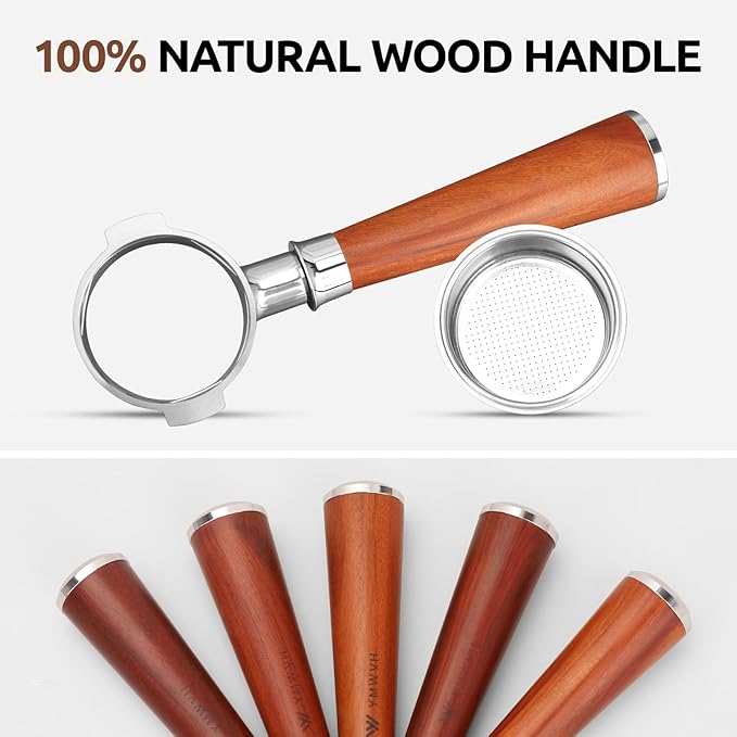 58mm Bottomless Portafilter 2 Ears - Fits Breville Oracle, Oracle Touch, Dual Boiler BES980XL BES990BSS BES920XL-Not for E61 groupheads-with Double Shot Filter Basket & Walnut Handle