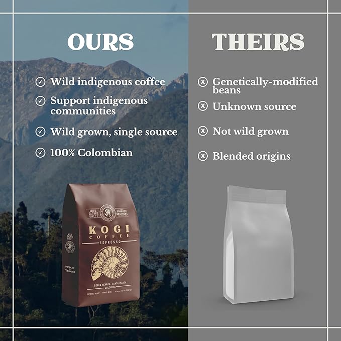 The Younger Brothers Trading Co. Kogi Coffee | Indigenous Wild Grown Whole Bean | Ethically Sourced Single Origin Colombian Coffee | Kogi Espresso Roast (12 Ounce (Pack of 5)