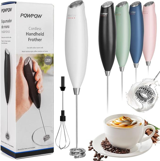 Portable Milk Frother - 15s Creamy Froth, Multifunctional, Battery-Powered, Easy to Clean, Perfect for Travel, Coffee, Matcha, Blended Drinks ! (White, 1)