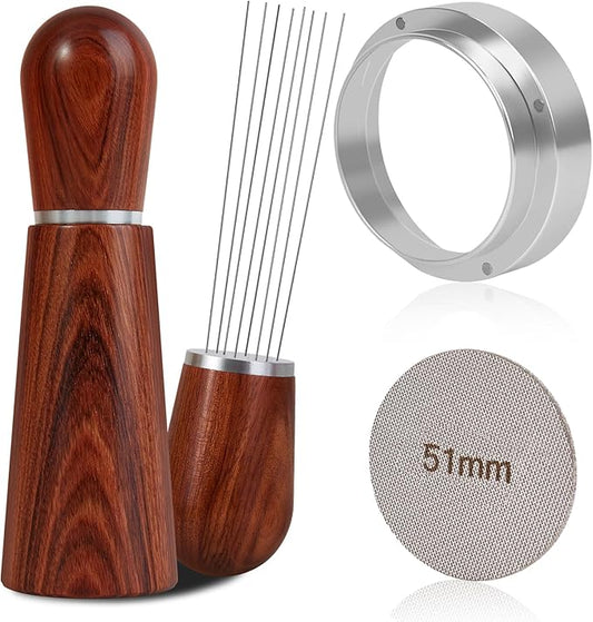 51mm Espresso Accessories Kit, WDT Tool, Dosing Funnel and Puck Screen Set, 316 Stainless Steel Needle Coffee Distribution Stirrer Fits Delonghi 51 mm Espresso Machines and Portafilter