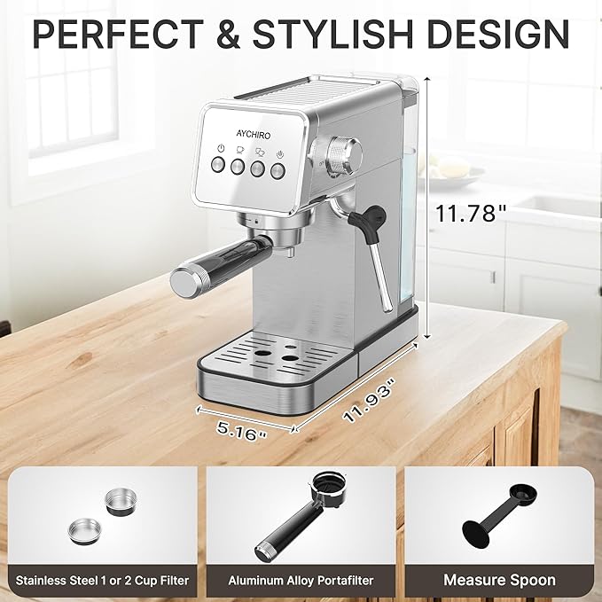Espresso Machine with Steam Milk Frother, Adjustable Espresso Machine 20 Bar, Compact Espresso Maker for Latte & Cappuccino,Detachable Water Tank/Drip Tray