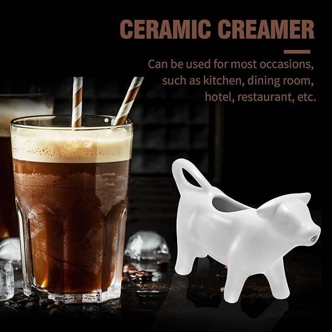 2PCS Ceramic Creamer Cow Shape Creamer and Sauce Jug, 100ML Mini Milk Pitcher for Coffee, Tea, Kitchen