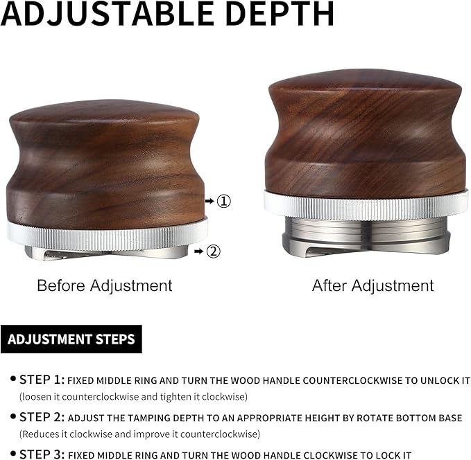 GURUDAR 53mm Coffee Distributor, Espresso Distribution Tool, Adjustable Depth Espresso Tamper Leveler with Walnut Wood Handle Fits for 54mm Breville Barista Portafilter