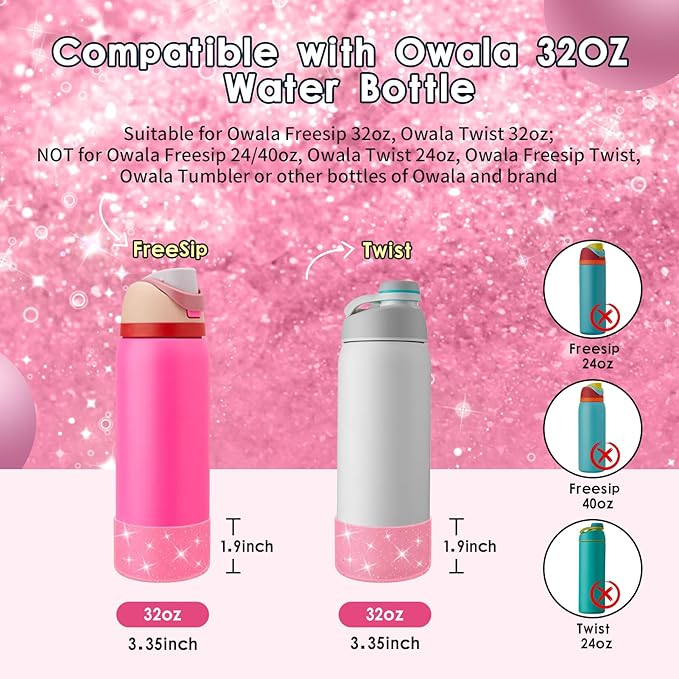 Protective Glitter Silicone Boot Compatible with Owala 24oz 32oz 40oz, Bling Cup Sleeve Bottom Bumper Cover Compatible with Owala FreeSip, Twist, or Flip Stainless Steel Water Bottles