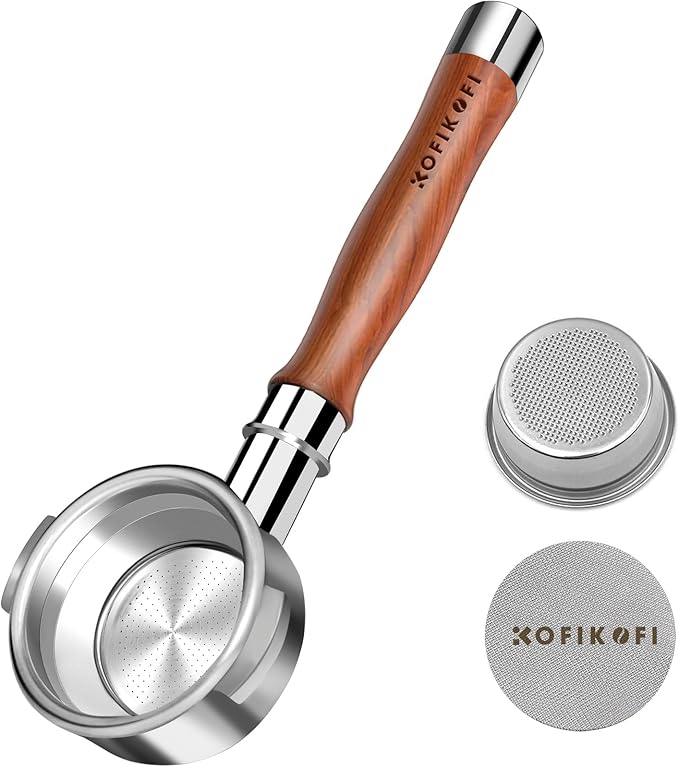 58mm Bottomless Portafilter 2 Ears For E61, Flair 58, ECM, Rocket, Sanremo, Synesso, Slayer, VBM Espresso Machine, Bottomless Naked Portafilter with 18g Filter Basket and Puck Screen - Rosewood