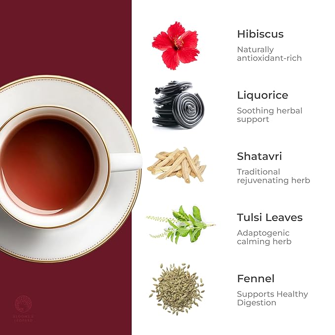 Blooms & Leopard Premium Herbal Tea Bags – Feline Blossom Blend with Hibiscus, Licorice, Fennel, Tulsi & Shatavari – Caffeine-Free Tea – 20 Pyramid Tea Bags, Caffeine-Free for Hot or Iced Tea