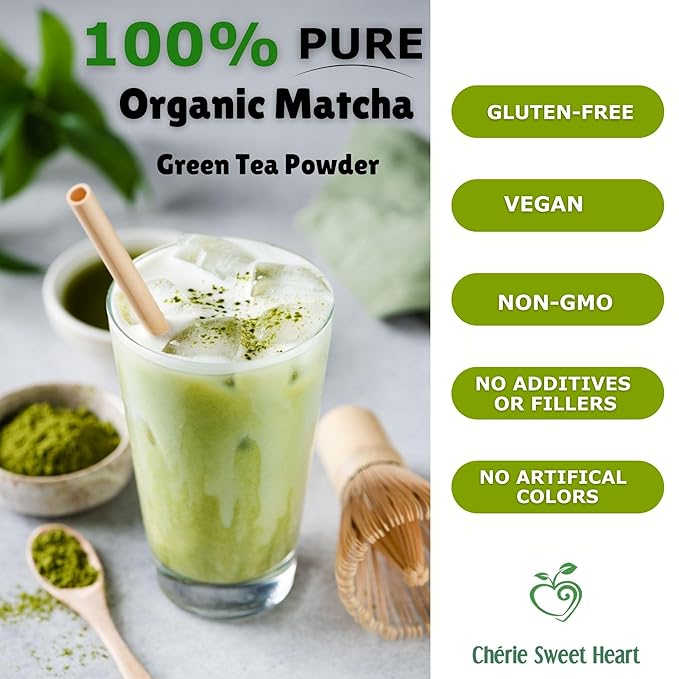 Cherie Sweet Heart Organic Matcha Green Tea Powder - Premium Culinary Grade, Authentic Japanese Origin, Antioxidant-Rich, Gluten-Free, Vegan – Perfect for Lattes, Cooking, Baking & Smoothies – 16oz Resealable Bag | Organic, For Cooking, Baking, Latte, ...