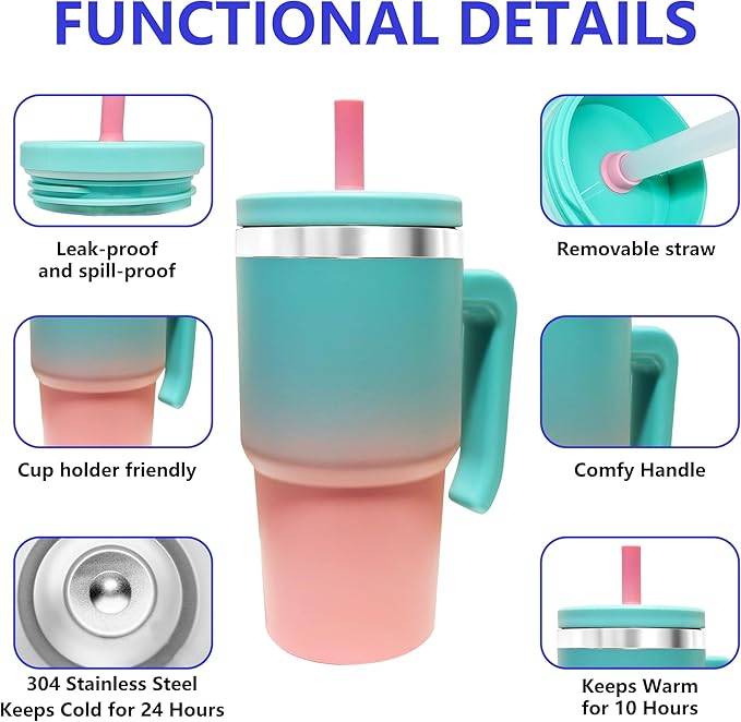 2PCS 20-OZ Insulated Water Bottle,Insulated Stainless Steel Tumbler,Reusable Cold Drink Thermos,BPA-Free, Double-Wall Stainless Steel Water Bottle (Pink Blue Gradients, 20, Fluid Ounces)