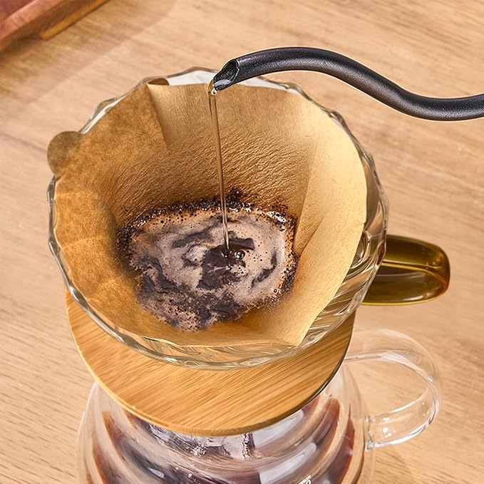 Gute Glass Coffee Dripper/Filter - Cone Glass Pour Over Coffee Dripper with Bamboo Stand & Handle, 1-4 Cups Drip Coffee Maker Funnel Accessories for Home, Office