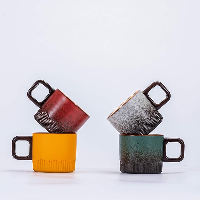 Zurucily Espresso Cups Set of 2, 2 oz Ceramic Espresso Cups, Demitasse Cups for Tea or Coffee (Red)