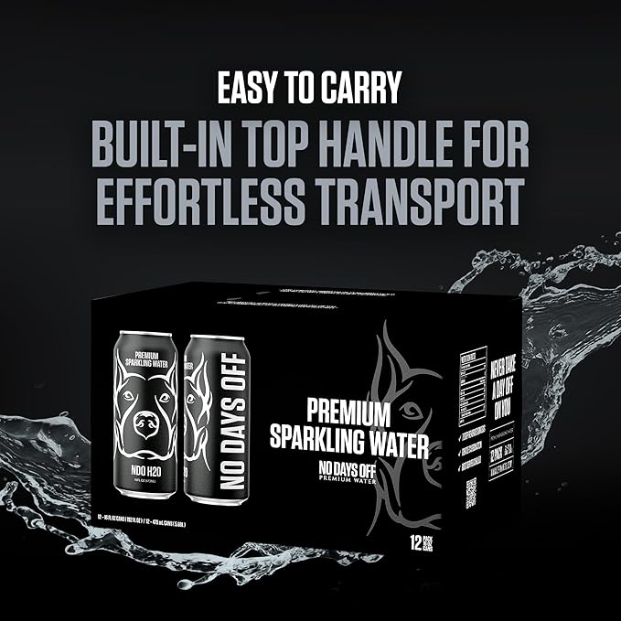 NO DAYS OFF Premium Sparkling Water - 12 Pack,16 fl oz, Sparkling (Unflavored) - Ultra-Purified Reverse Osmosis with Gentle Carbonation, Served in BPA-free 100% Recyclable Cans