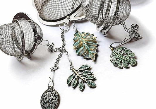 Mixed Green Leaf Tea Infusers with Leaf Charms Assorted - 4 pcs
