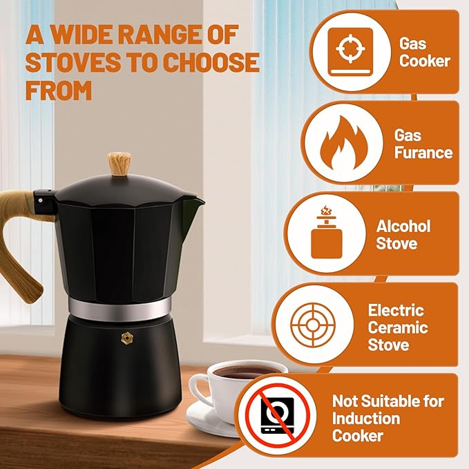 DITOSH 3 Cup Aluminum Espresso Stovetop Moka Pot Express Coffee Maker Percolator Italian Classic Mocha Coffee Machine for Italian and Cuban Cafe Brewing for Home & Camping 150ml 5oz