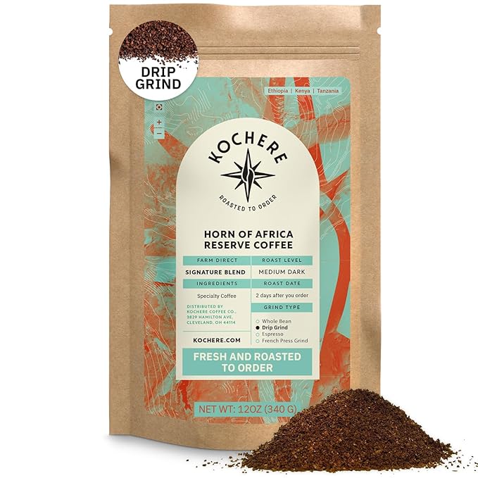 Horn of Africa Signature Reserve Espresso Blend - Medium Dark Roast Coffee Beans, Freshly Roasted To Order Ground Coffee, Specialty Grade, Fair Trade and Non-GMO African Espresso Beans - 12 oz