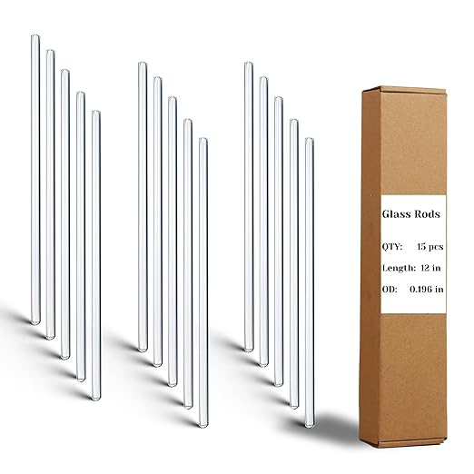 15 Pack Glass Stirring Rods: 5mm Diameter, 12 Inch Borosilicate Glass Stir Sticks for Lab Mixing