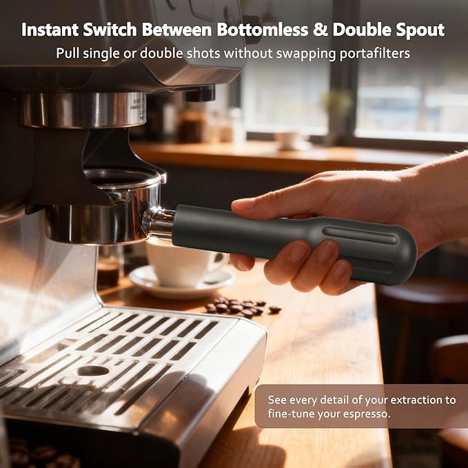 Espresso Accessories, 54mm Bottomless Portafilter with Detachable Double Spout, Black Matte Handle, 18g Convex Basket, 3-Ear Design for Breville Espresso Machines