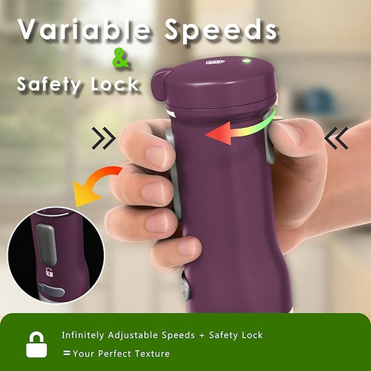 Cordless Immersion Hand Blender, 5-in-1 Variable Speed blender handheld,Rechargeable with 2000mAh Battery, BPA-Free & Dishwasher-Safe Accessories:700ml Beaker,Chopper,Whisk & Milk Frother,Plum