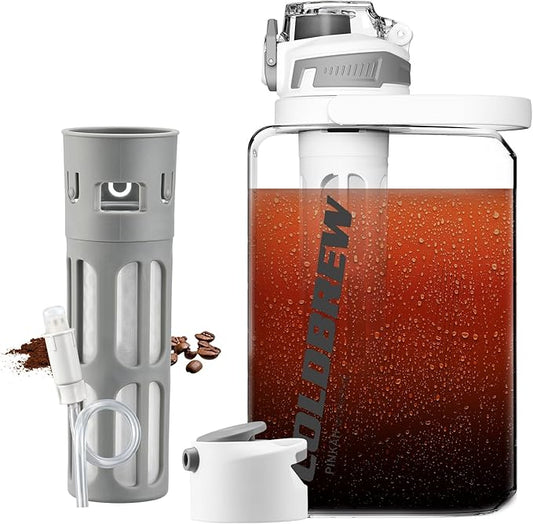 Itslife Cold Brew Coffee Maker, 68oz Iced Coffee Tritan Pitcher with Filter, 2 Pour Spout Lids For Airtight & Leak-Proof Coffee Barrel(Black)