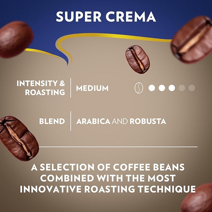 Lavazza Super Crema Whole Bean Coffee, Medium Espresso Roast, Arabica and Robusta Blend, 22 oz Bag (Pack of 6)