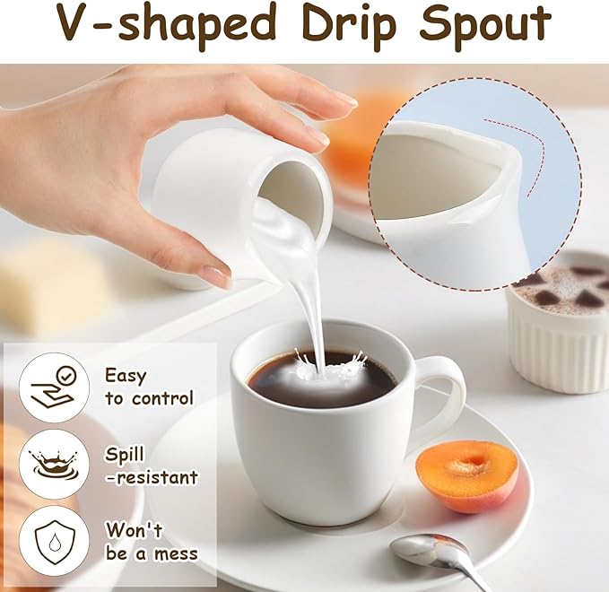 12Pack 3 oz Mini Cream Pitcher, Small Ceramic Cream Jugs, White Porcelain Creamer for Milk, Coffee, Tea, Jam, Sauces