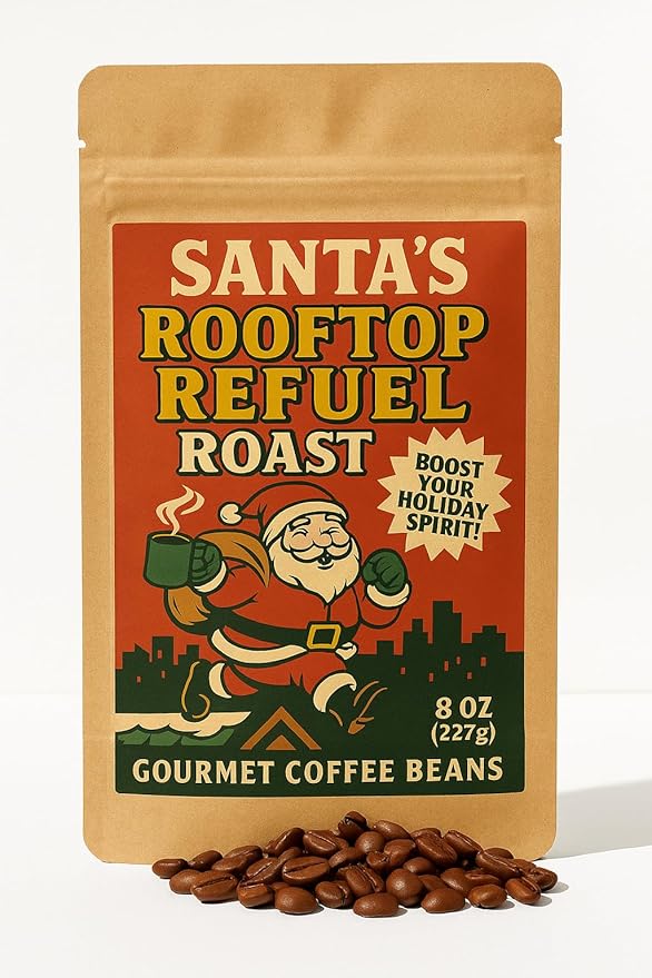 Santa’s Rooftop Refuel Coffee Medium Roast Beans Holiday Gag Gift for Santa Lovers, Funny Teacher Gifts Coworker Secret Santa