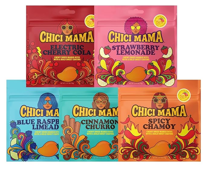 Chici Mama Chewy Mango Bites Variety Pack – 5 Flavors | Made with Real Mango | Fun, Juicy Candy-Alternative Treats | Gluten-Free, Plant-Based, & Free of Major Allergens | Better-For-You Snack | 5 Pack – 70g Each