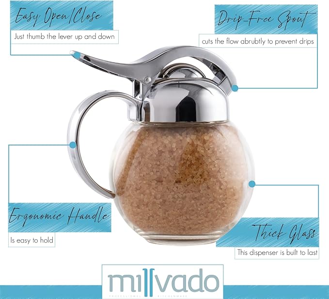 Millvado Syrup Dispenser, Restaurant Style Glass Honey or Maple Syrup Dispenser,10 Ounces, Dishwasher Safe