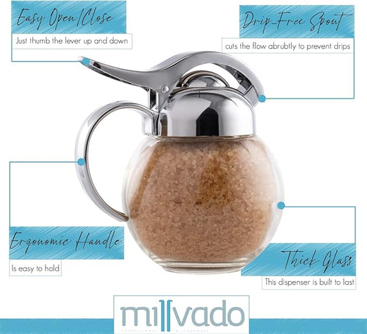 Millvado Syrup Dispenser, Restaurant Style Glass Honey or Maple Syrup Dispenser,10 Ounces, Dishwasher Safe