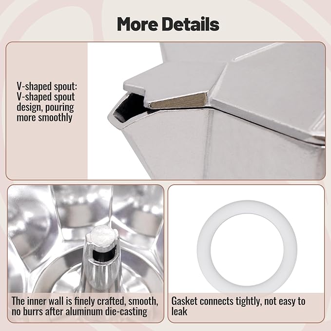 Vaolvpant 2 Cup Aluminum Moka Pot Classic Stovetop Espresso Coffee Maker 100ml 3.4oz Coffeemaker Percolator Mocha Pot Greca Coffee Maker Cafe Makers for Italian and Cuban Café Brewing Silver