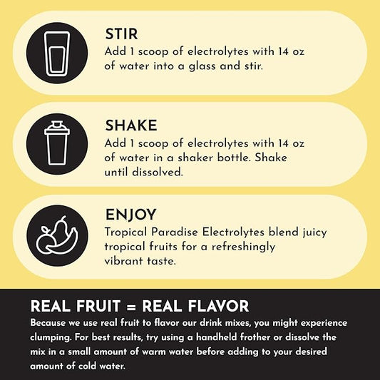 JUST INGREDIENTS Tropical Paradise Electrolytes Drink Mix - Coconut Water, Sea Salt, Trace Minerals - 30 Servings
