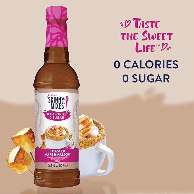 Jordan's Skinny Mixes Sugar Free Coffee Syrup, Toasted Marshmallow Coffee Flavoring Syrup, Zero Calorie Drink Mix, Lattes, Baking, Protein Shake or Cocktail, Dairy & Gluten Free, Kosher, 25.4 Fl Oz