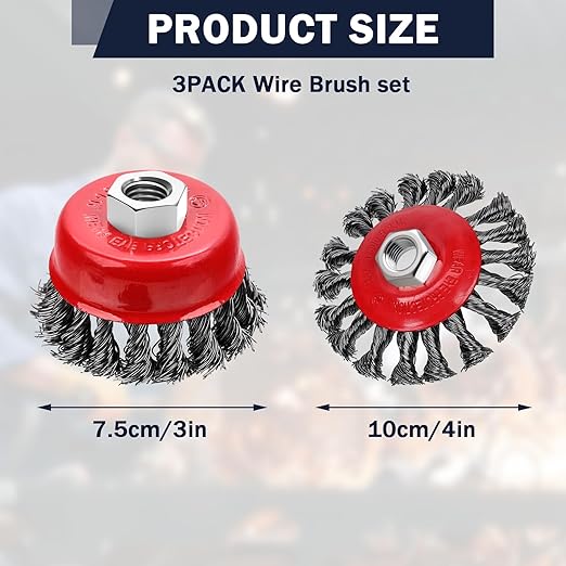 MIKILIKIEN 3 Pack Wire Wheel Brush for Angle Grinder, 4 Inch Angle Grinder Wire Wheel, Wire Wheels for 4 1/2 Angle Grinder -5/8 Inch Threaded Arbor ,0.02 Inch Carbon Steel Wire Brush for Angle Grinder