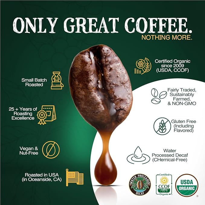 The Bean Organic Coffee Company Water Processed DECAF Pumpkin Spice, Medium Roast, Ground Coffee, 16-Ounce Bag, Café Molido Tostado Orgánico descafeinado