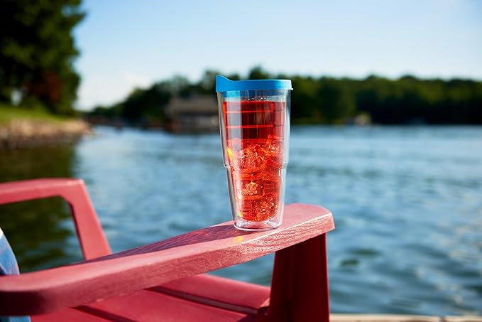 Tervis Clear & Colorful Tabletop Made in USA Double Walled Insulated Tumbler Travel Cup Keeps Drinks Cold & Hot, 24oz - 2pk, Red